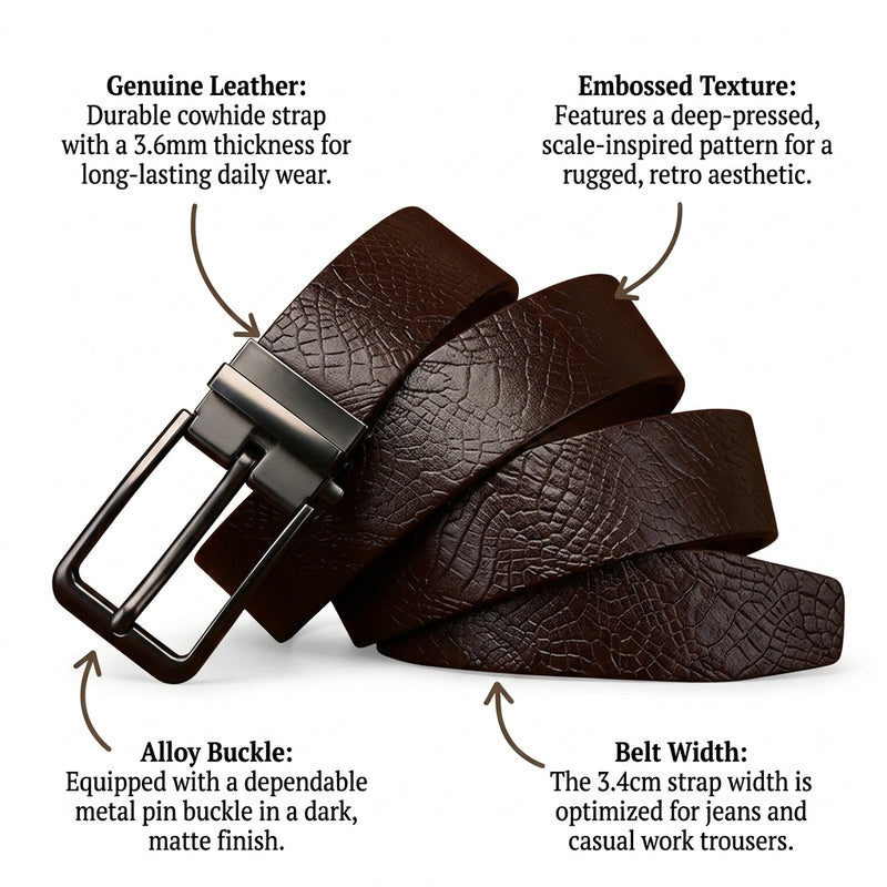 Keld – Embossed Leather Belt infographic