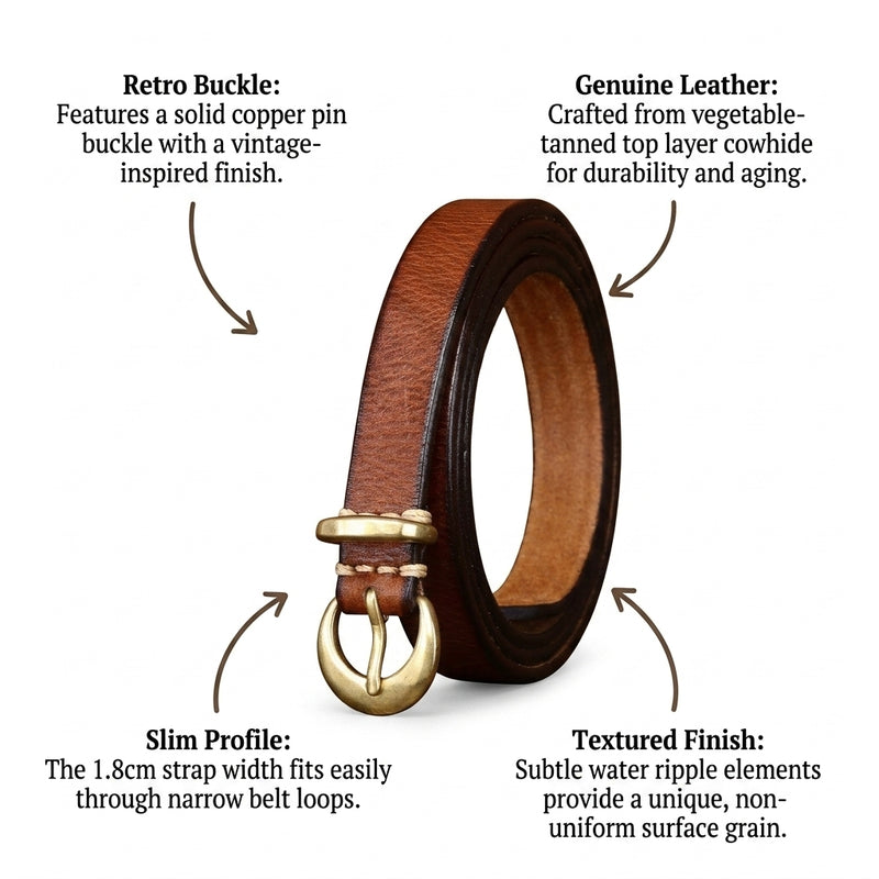 Larkspur – Retro Slim Leather Belt infographic