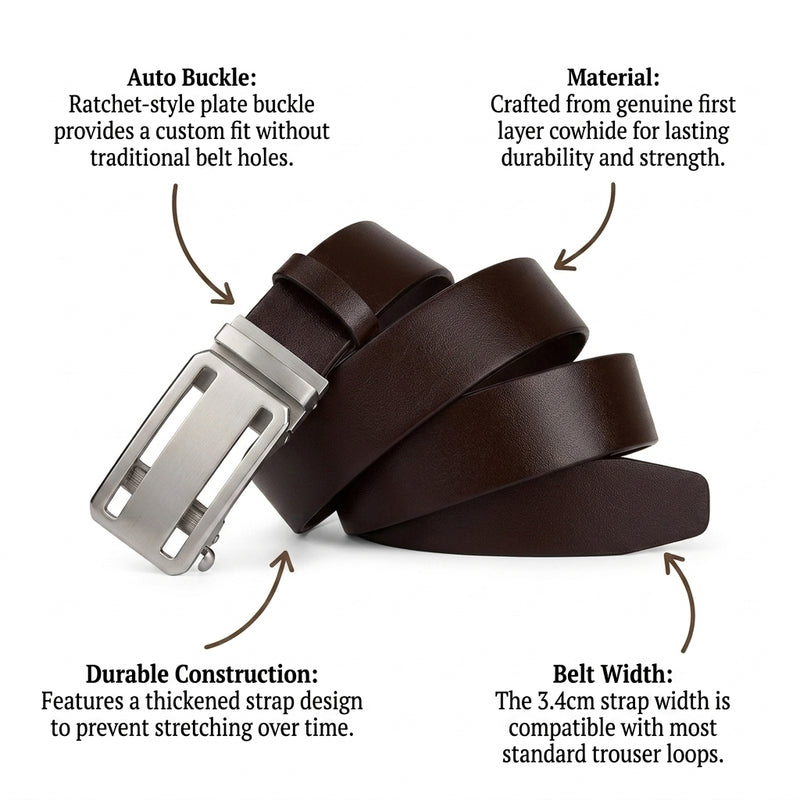 Marston – Auto Buckle Leather Belt infographic