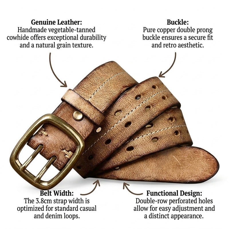 Moorcross – Double Prong Leather Belt infographic