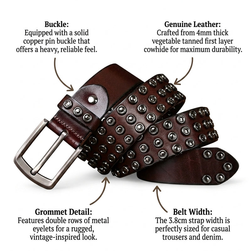 Oxley – Grommet Leather Belt infographic
