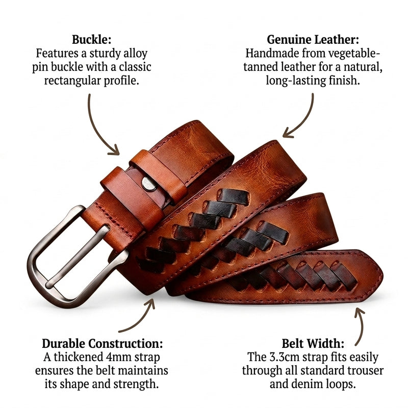 Rook – Woven Inlay Leather Belt infographic