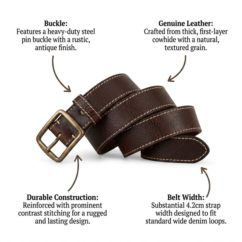 Stonegate – Stitched Pin Buckle Leather Belt infographic