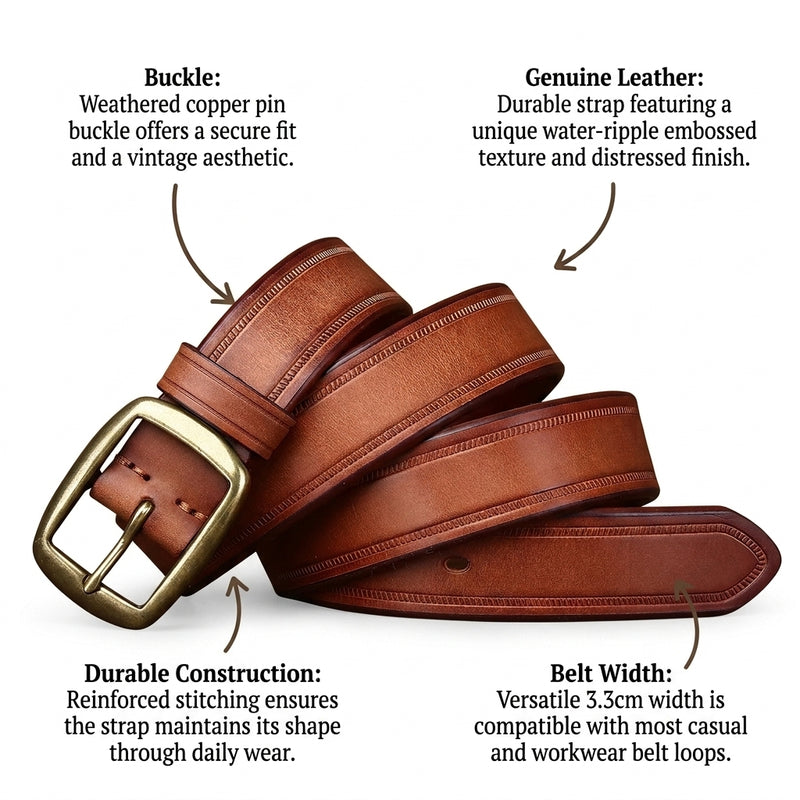 Tarn – Distressed Pin Buckle Leather Belt infographic