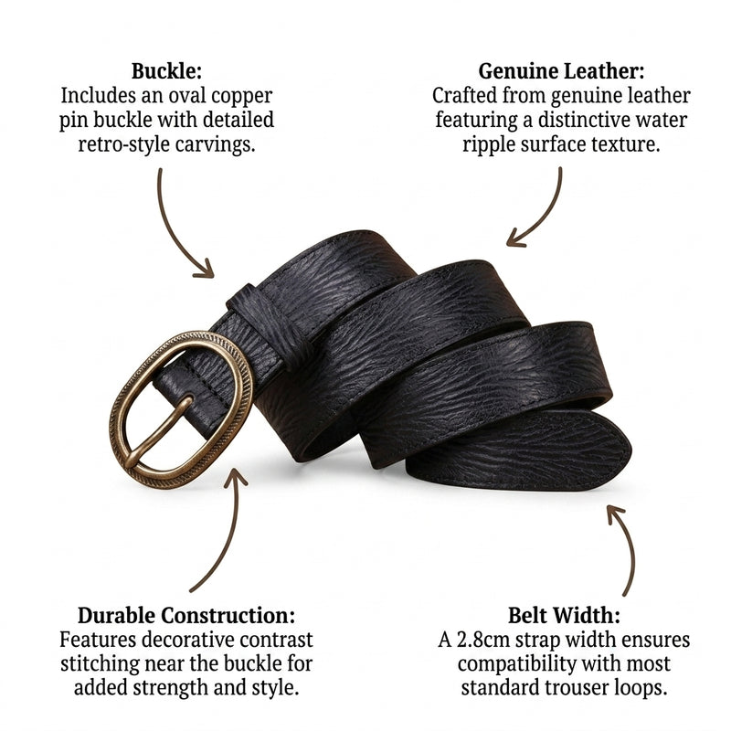 Wrenfield – Carved Buckle Leather Belt infographic